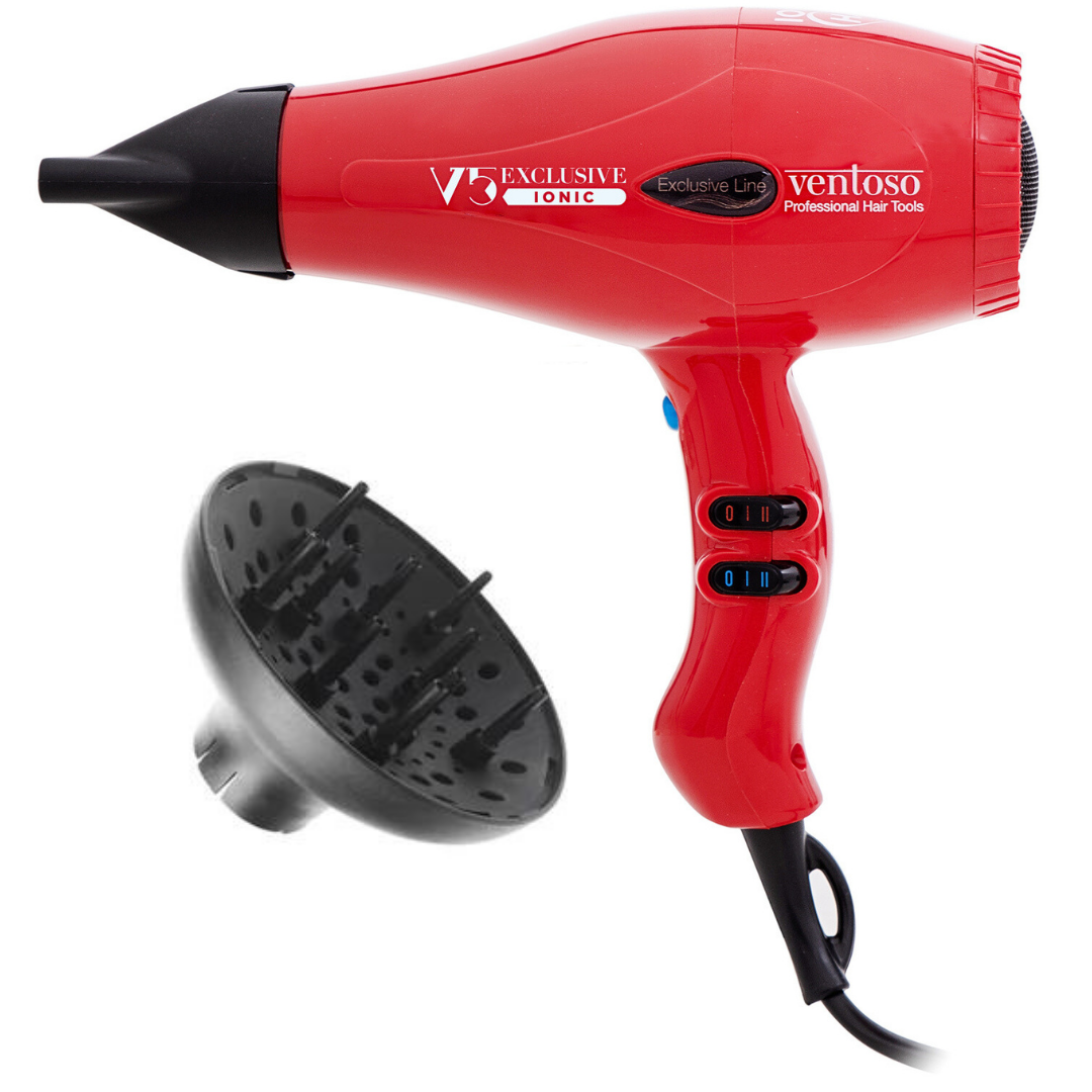 Ventoso V5 Exclusive Asciugacapelli Professionale Ionico 2500 Watt  Rosso con Diffusore